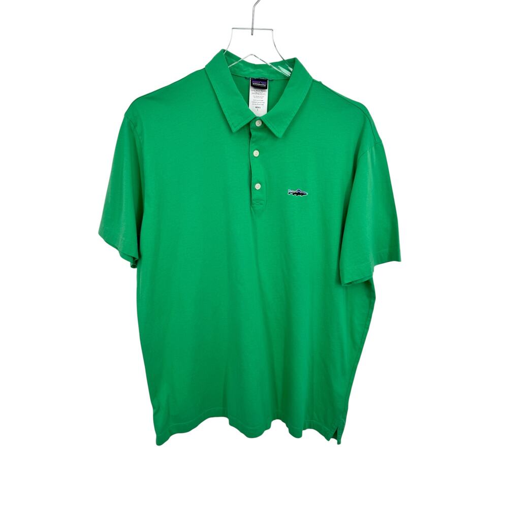 Patagonia Fitz Roy Trout polo shirt men's large embroidered logo green sport